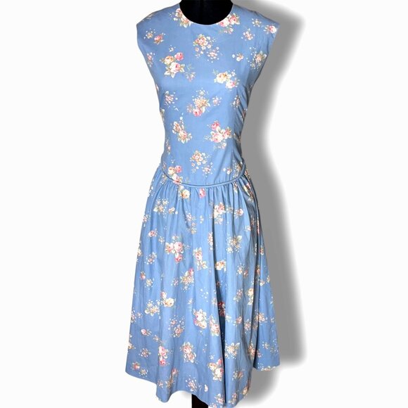 Vintage 80s Handmade Criss Cross Back Floral Cottagecore Dress XS - Picture 1 of 9